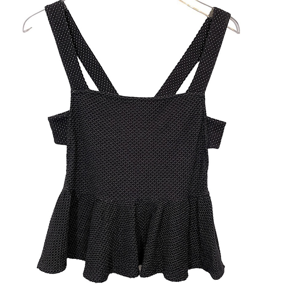 Free People Black w/White Stitching Peplum Top Sz S